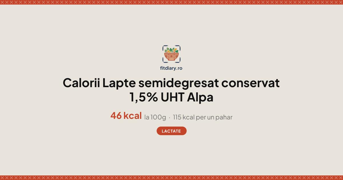 Lapte semidegresat conservat 1,5% UHT Alpa: Calorii și Valori ...